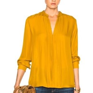 L’agence W’s Lauren Top - Mustard V-Neck Pleated Blouse - S